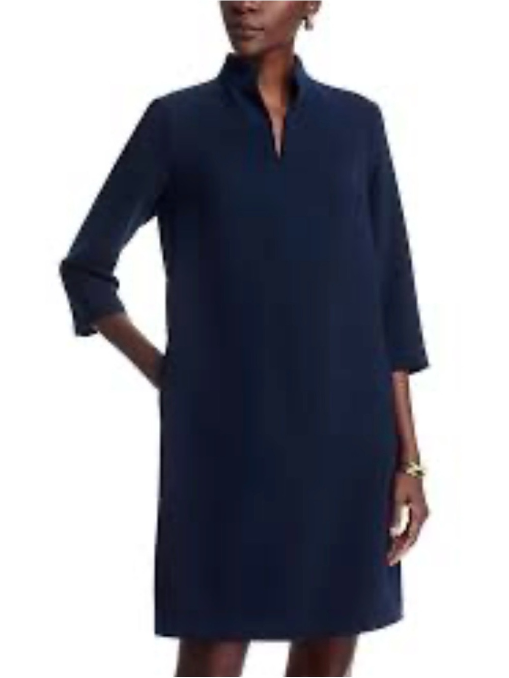 NWT Caroline Rose Taylor Crepe Split Mandarin Collar 3/4 Sleeve A-Line Dress Med